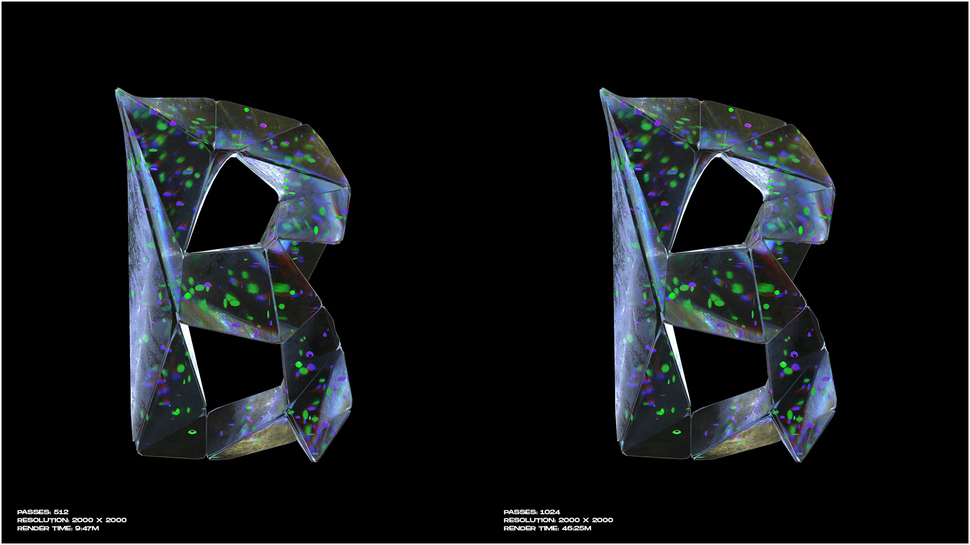 Charm of Freya - 3D Crystalline Typography 512 and 1024 passes