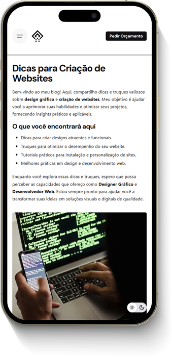 Visualização de Website Responsivo no Telefone Exemplo de Website Profissional Responsivo em um Smartphone