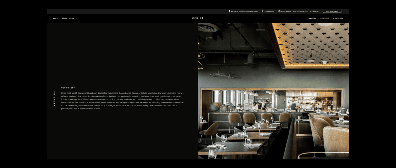 Sistema de reservas online integrado com OpenTable no website do restaurante Verité.