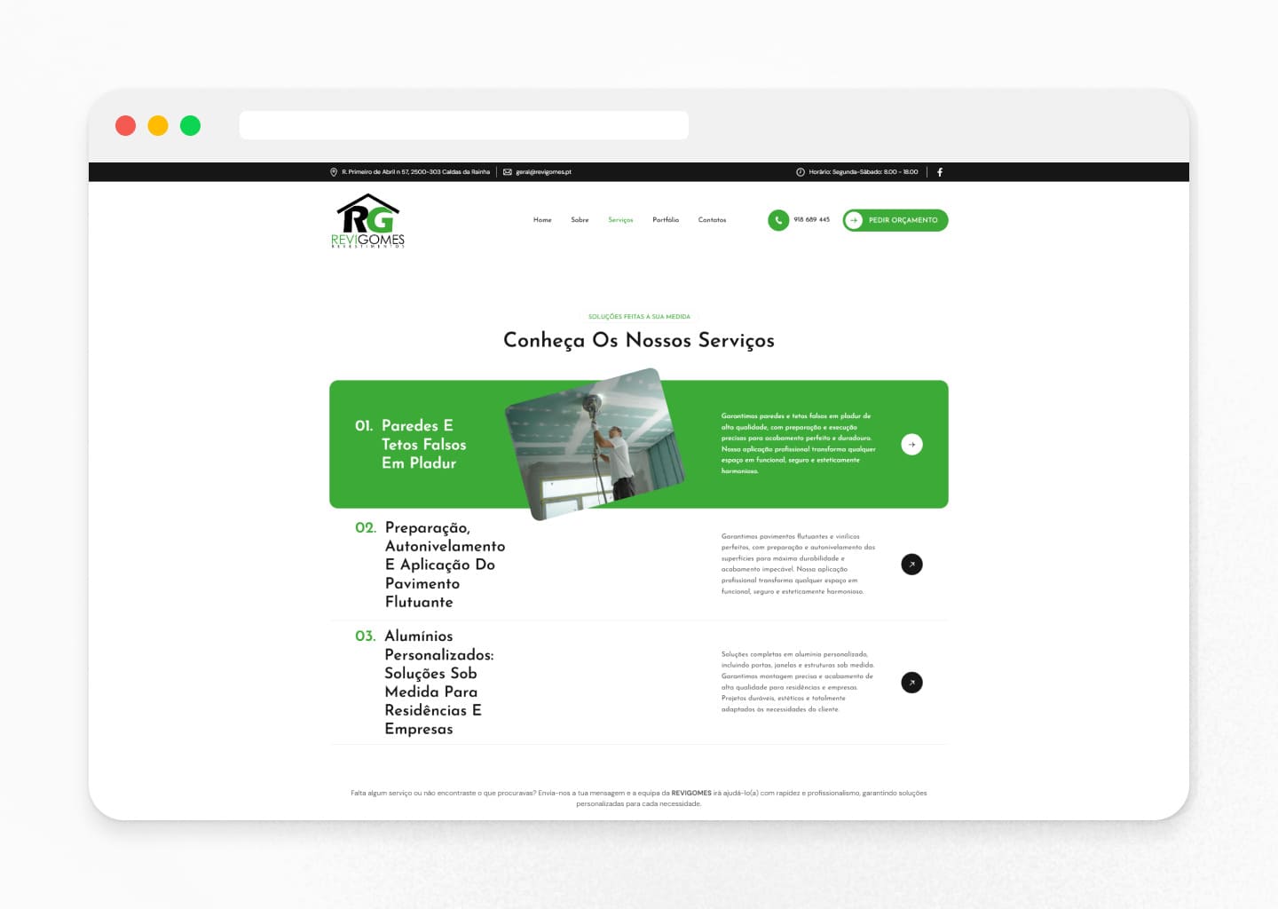 Projeto de web design – página de serviços criada para a empresa Revigomes