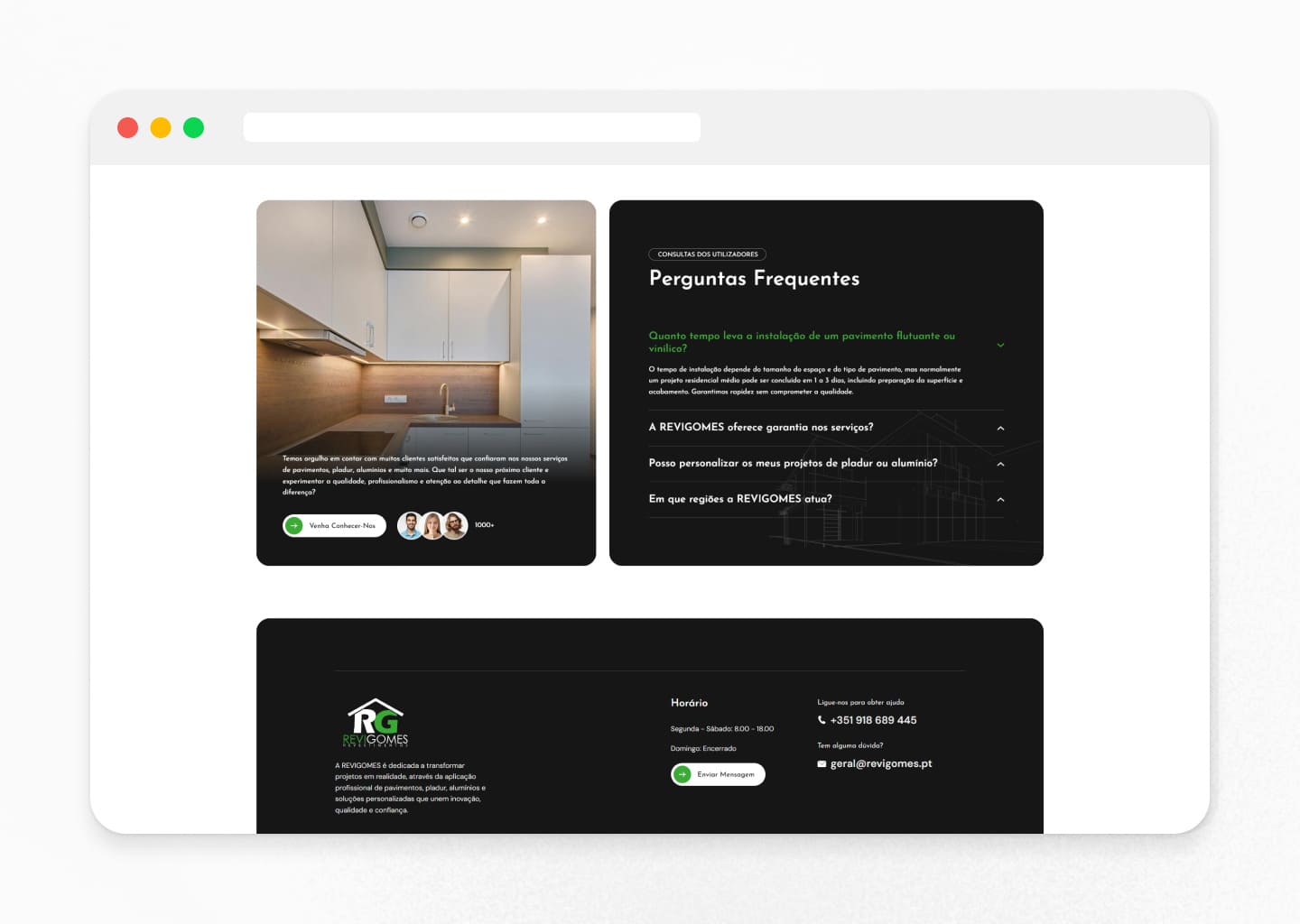 “Projeto de web design – página de feedback de clientes criada para a Revigomes