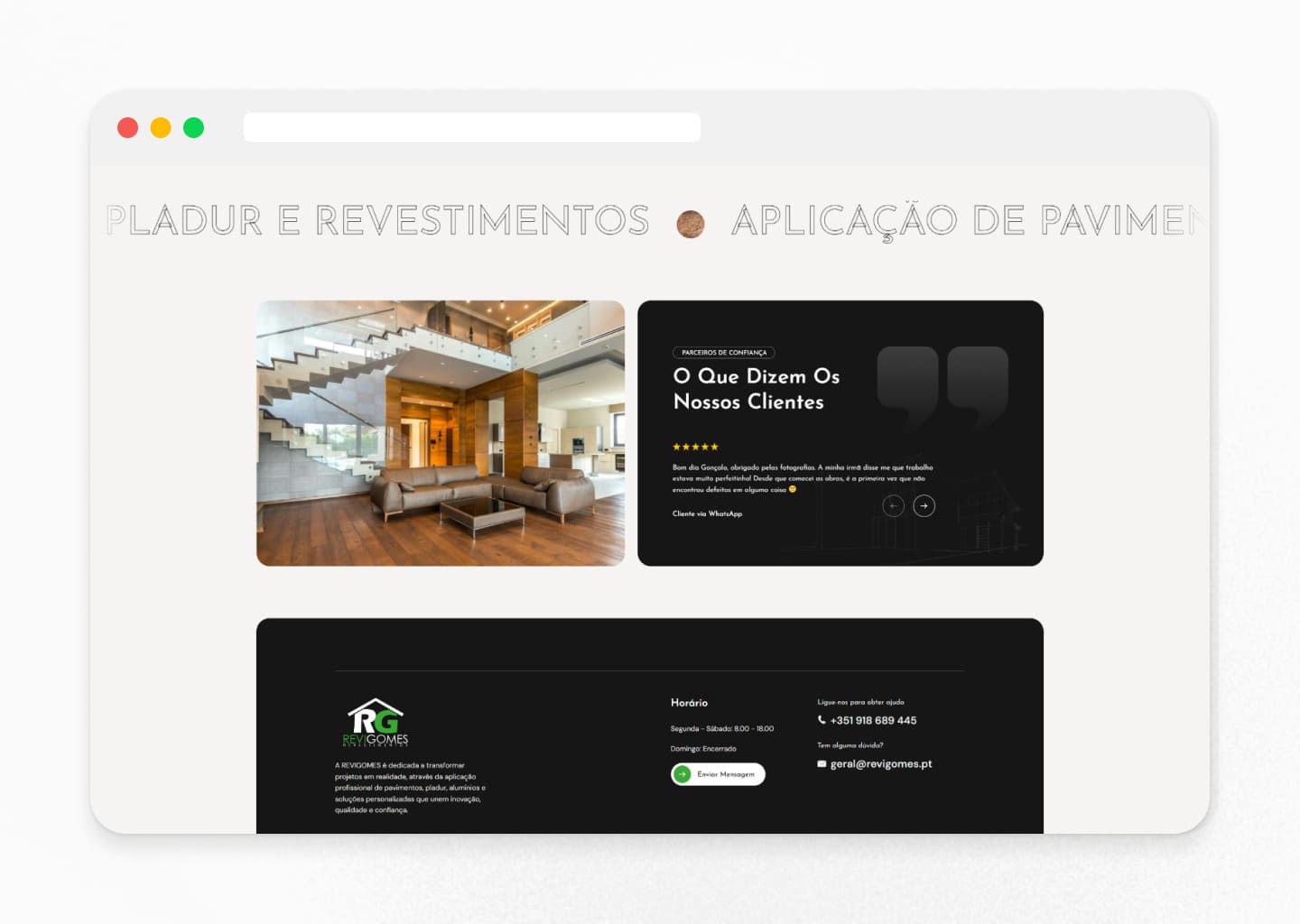 Seção de comentários e testemunhos do website desenvolvido para a Revigomes