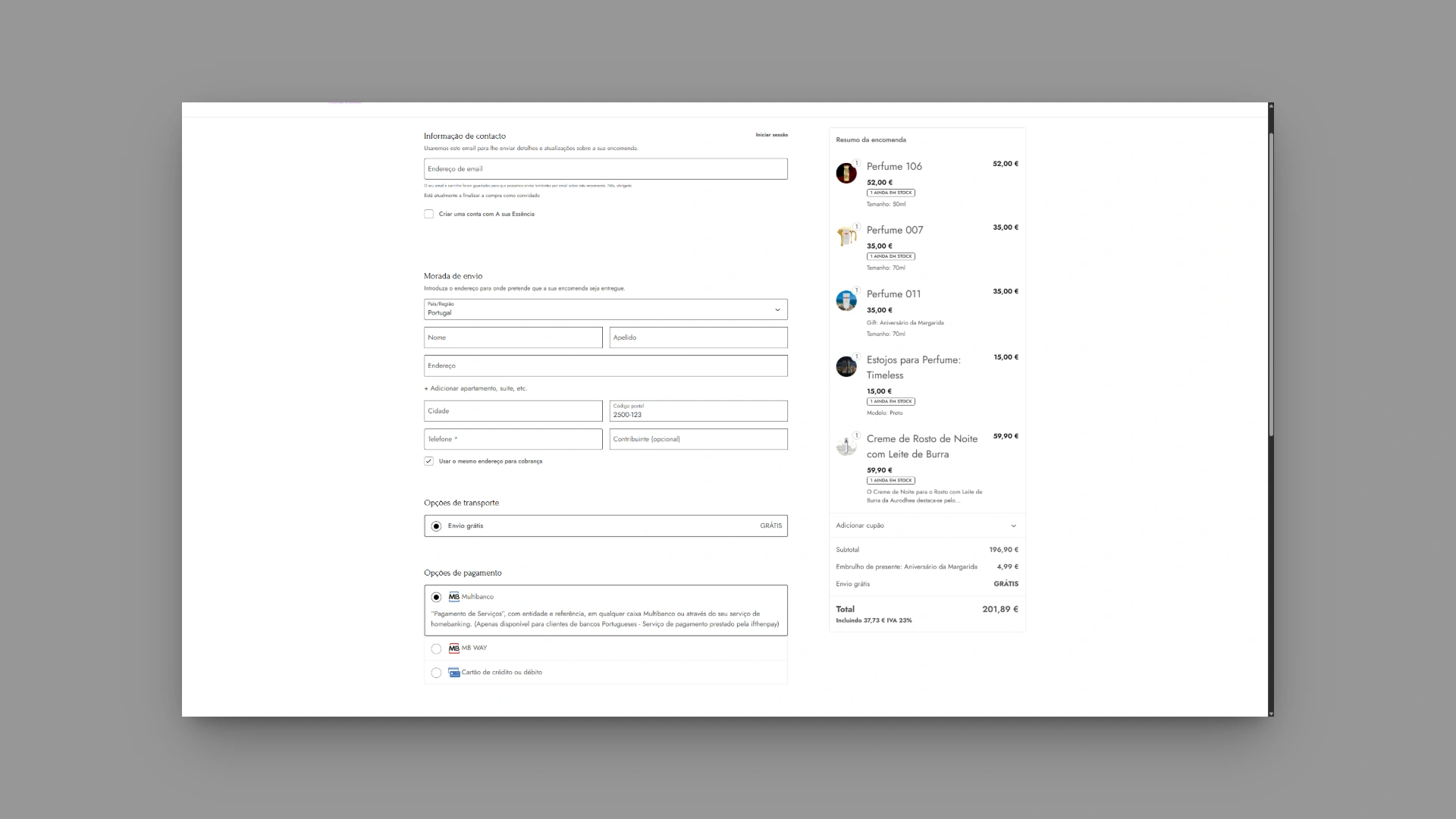 Checkout WooCommerce com MB WAY, Multibanco e Cartão na loja A Sua Essência
