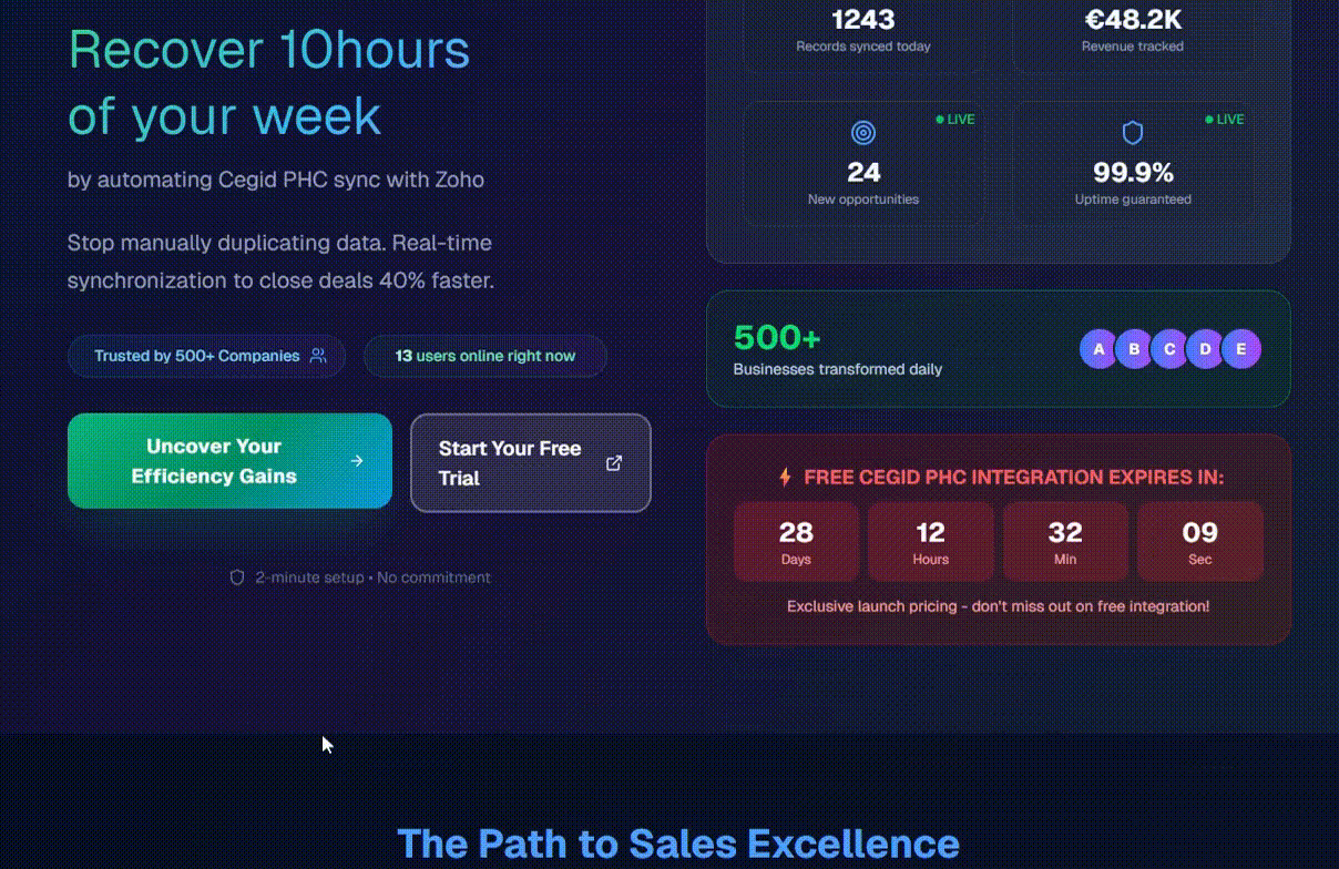 ZohoSync Pro animated GIF AI-powered dynamic CTA changing in real-time based on user interaction and intent.